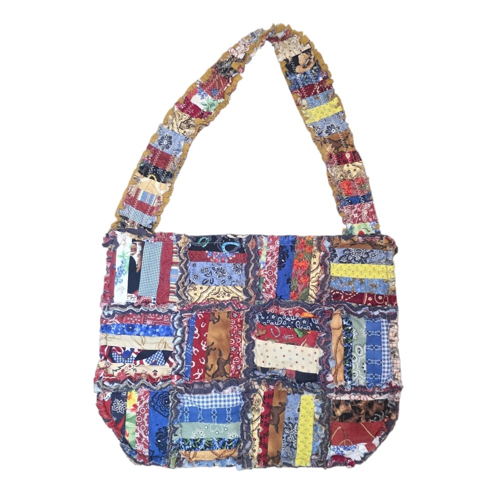 Handmade Patchwork Rag Quilt Shoulder Bag Western Cowgirl Boho Bandana Tote